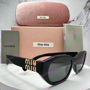 New MIU MIU Sunglasses Black Gold Rectangle Cat Eye Geometric Authentic